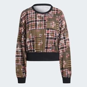 Adidas Her Studio London Sweater Sweatshirt Cropped Boxy Plaid Long Sleeve S